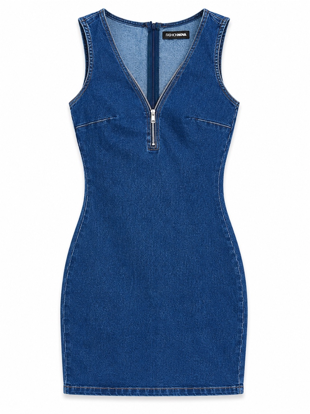 FASHION NOVA MINI DENIM LIKE DRESS WITH ZIPPER DETAIL